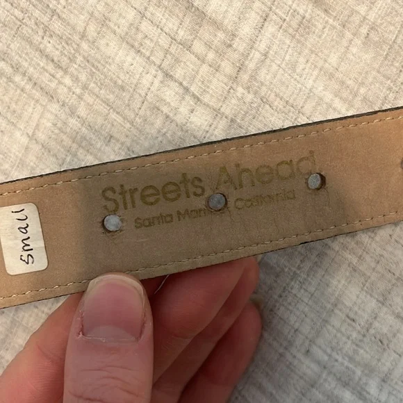 Streets Ahead Santa Monica tan leather belt with silver, turquoise, and …